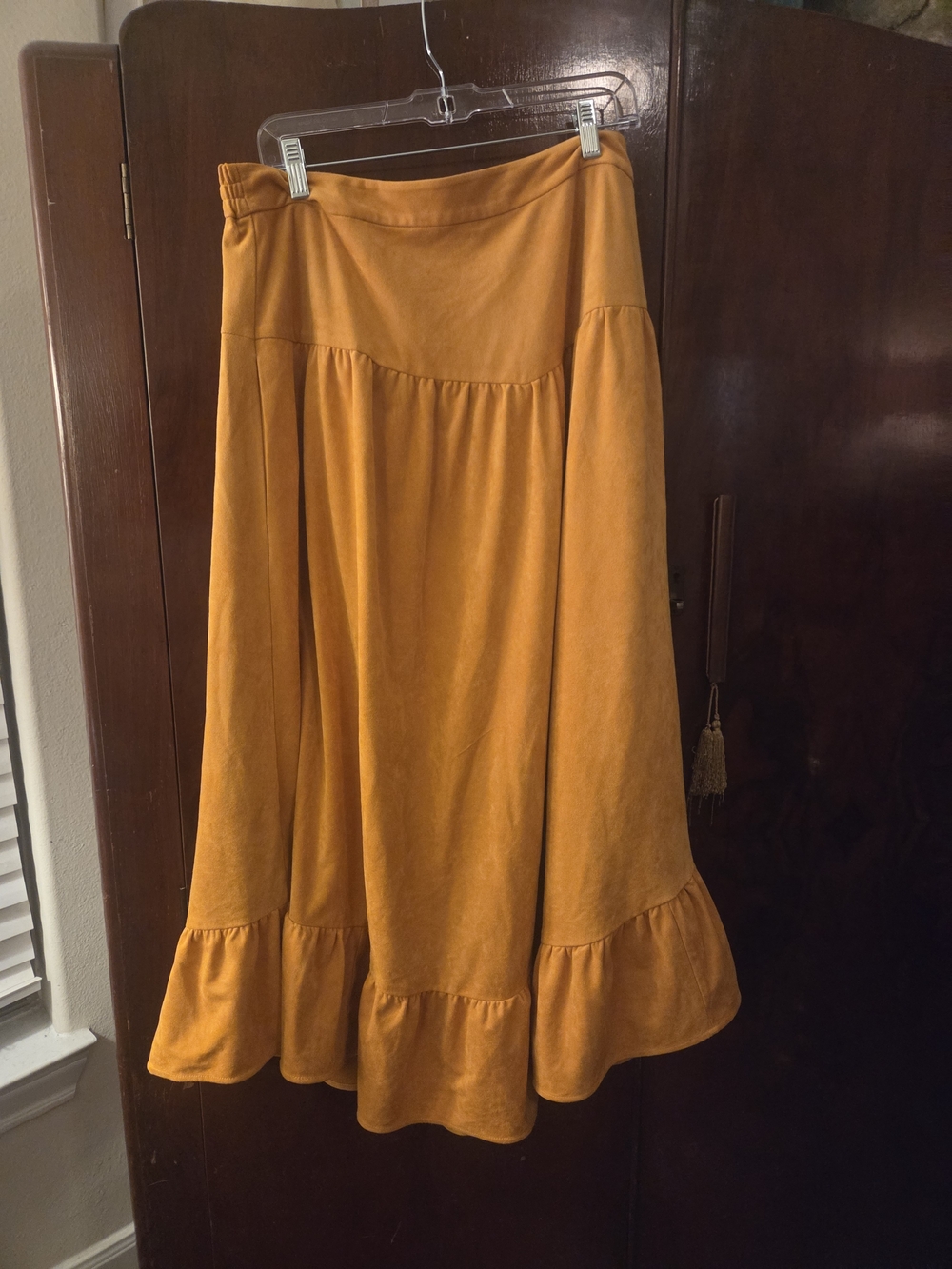Anthropologie Mustard A-Line Ruffle-Hem Maxi Skirt